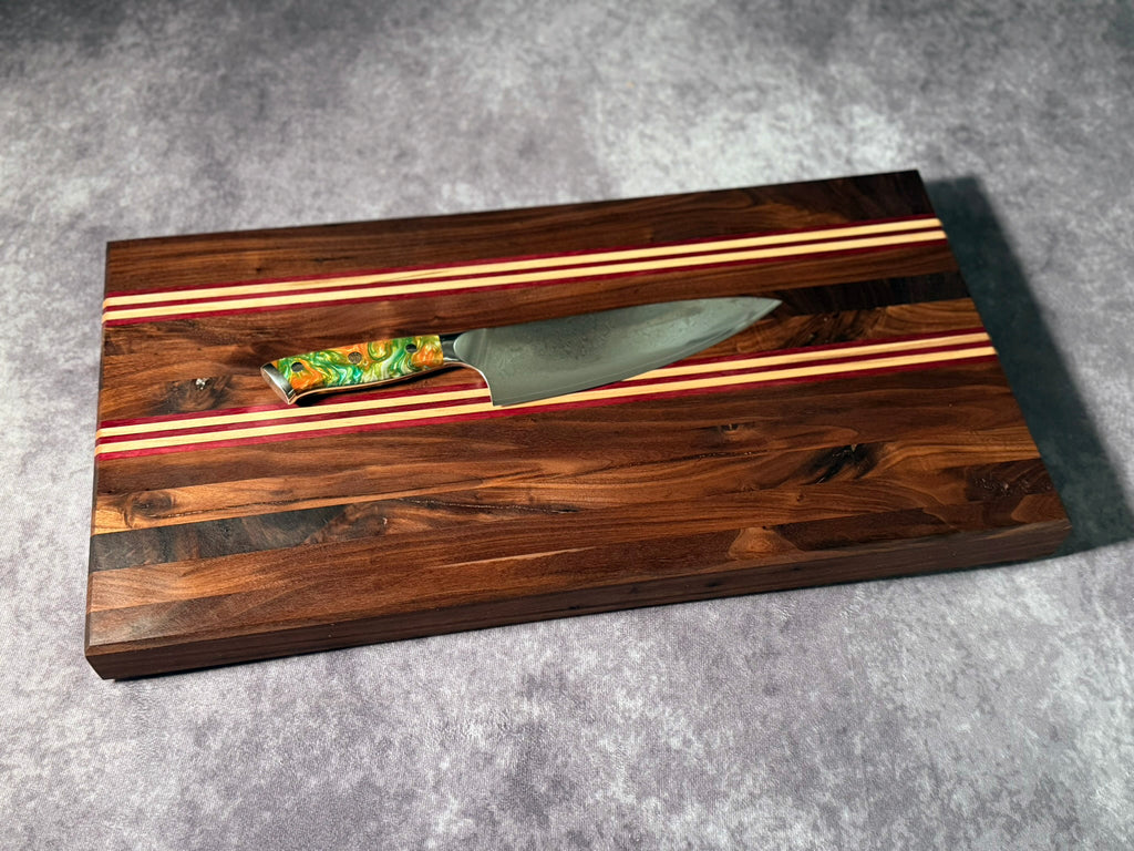 Large Black Walnut, Purple Heart, Ambrosia Maple Cutting Board