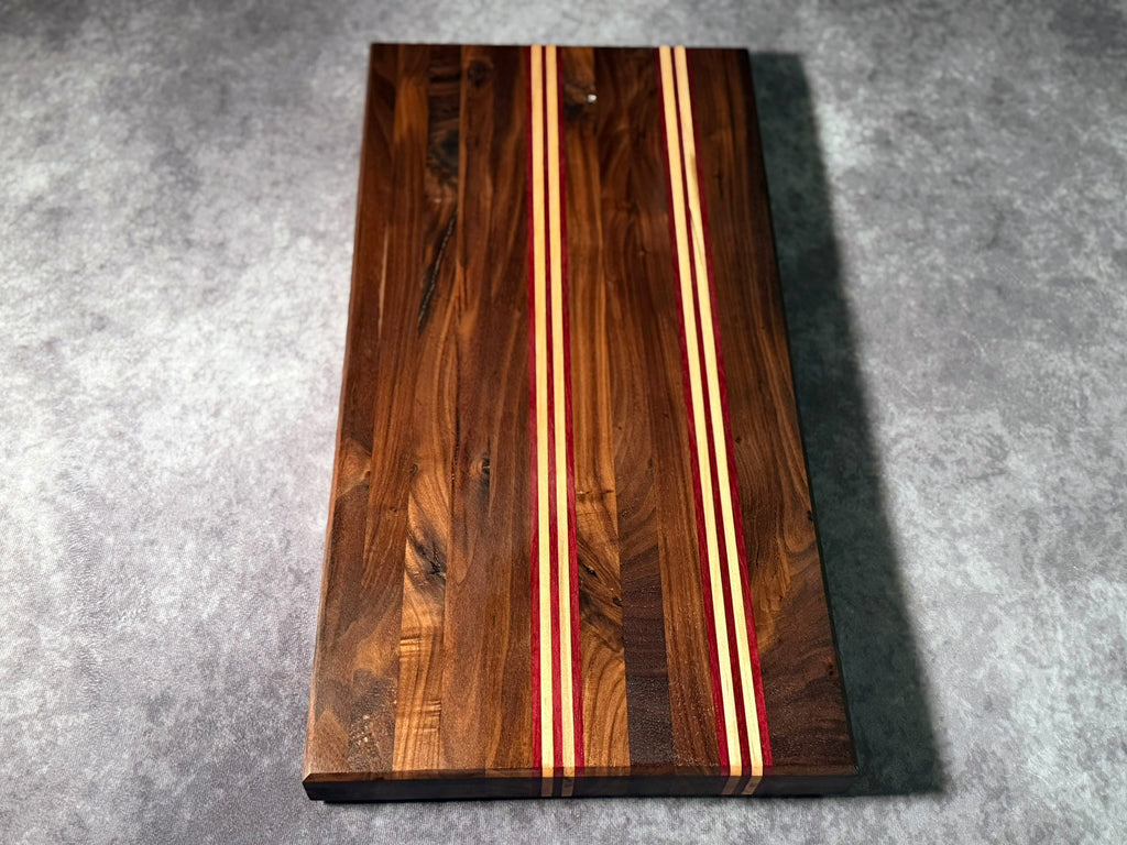 Large Black Walnut, Purple Heart, Ambrosia Maple Cutting Board