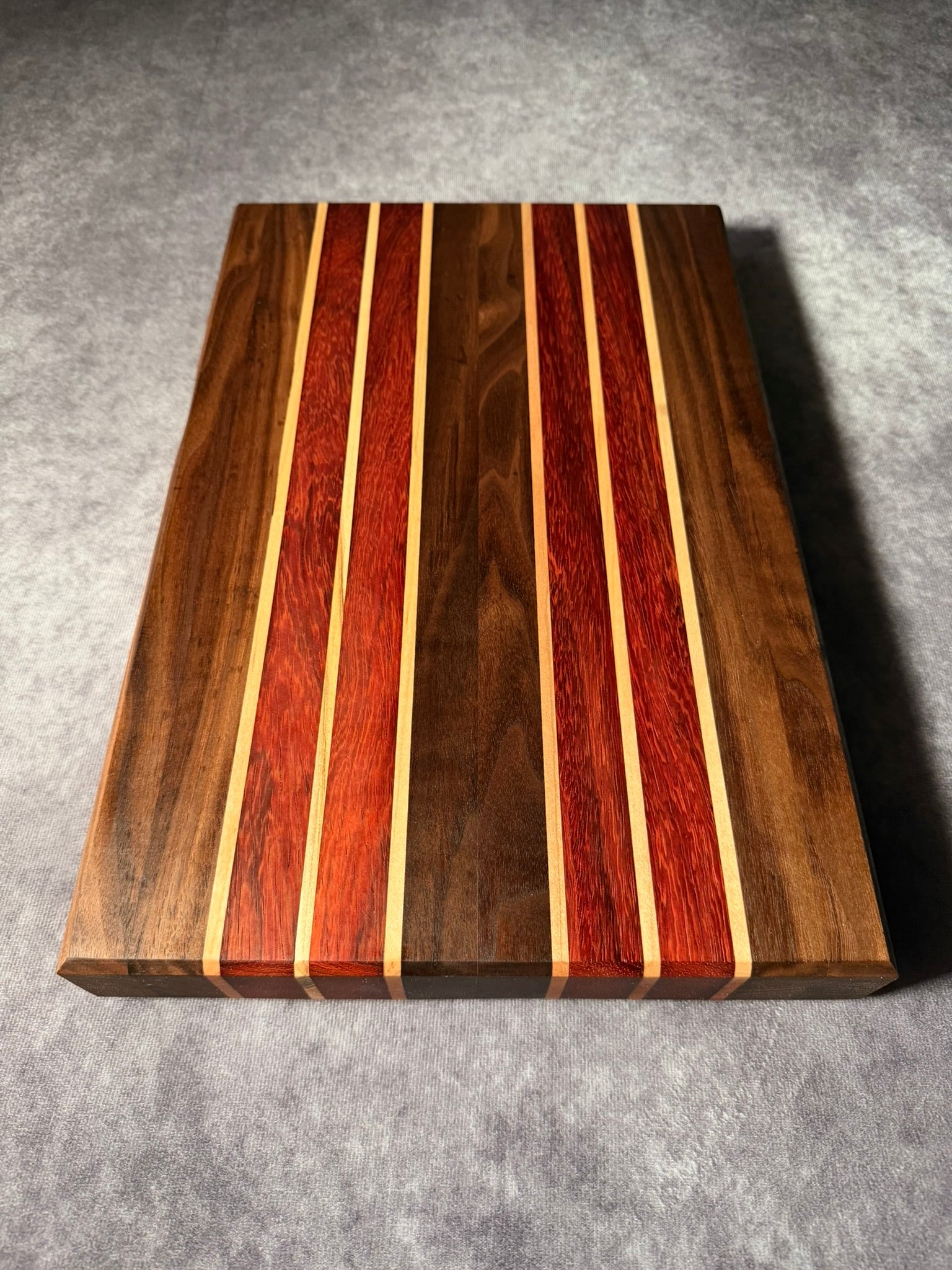 Black Walnut, Padauk, Ambrosia Maple Cutting Board