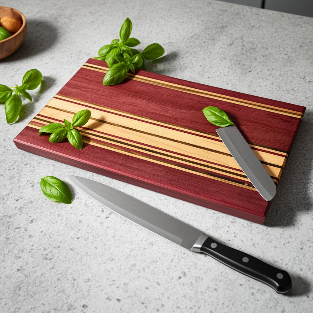 Large Black Walnut, Purple Heart, Ambrosia Maple Cutting Board